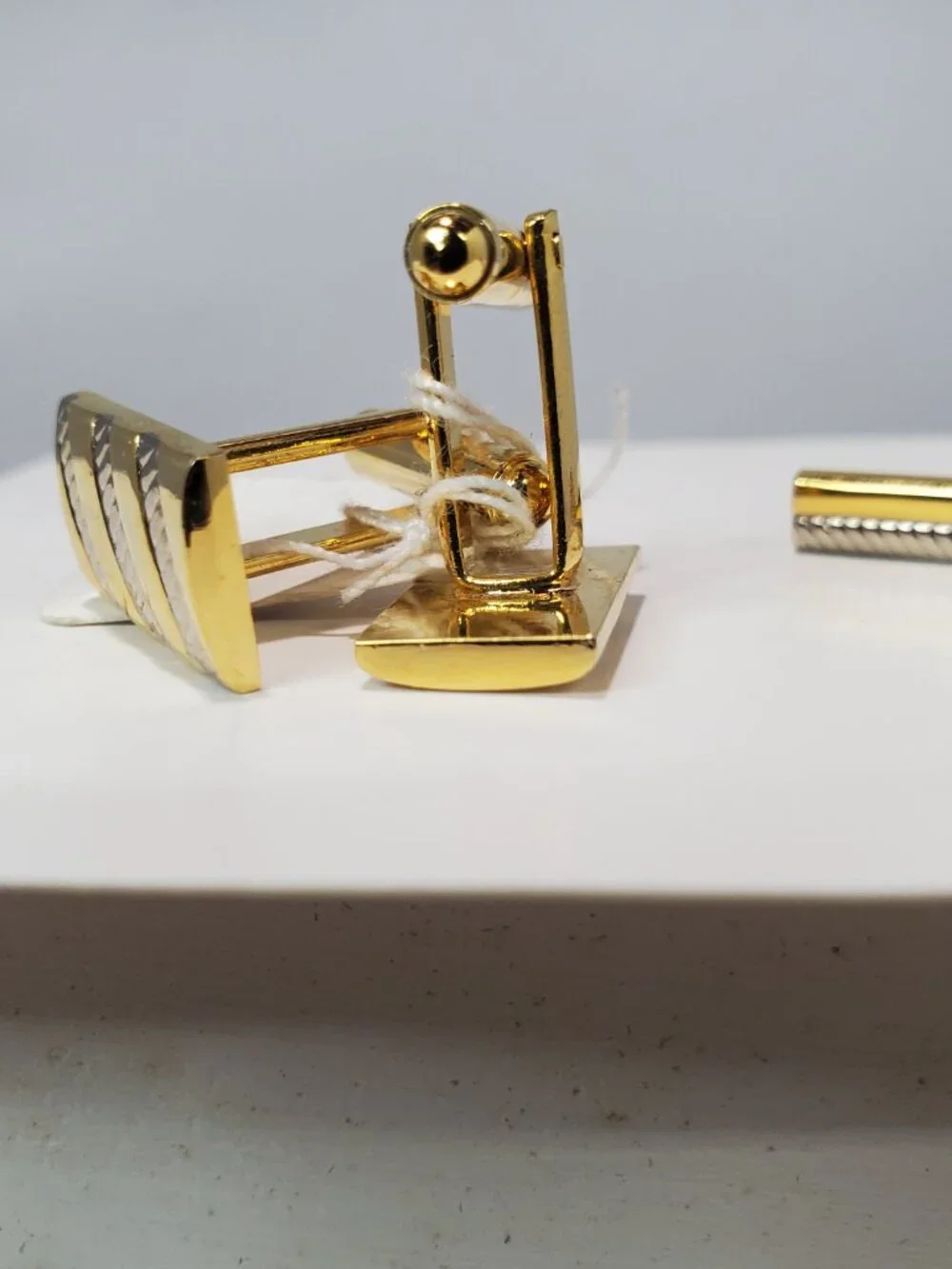 Gold-Tone & Silver-Tone Striped 3-Piece Cufflink and Tie Clip Set